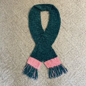 Elegant Green and Pink Chenille Crochet Scarf